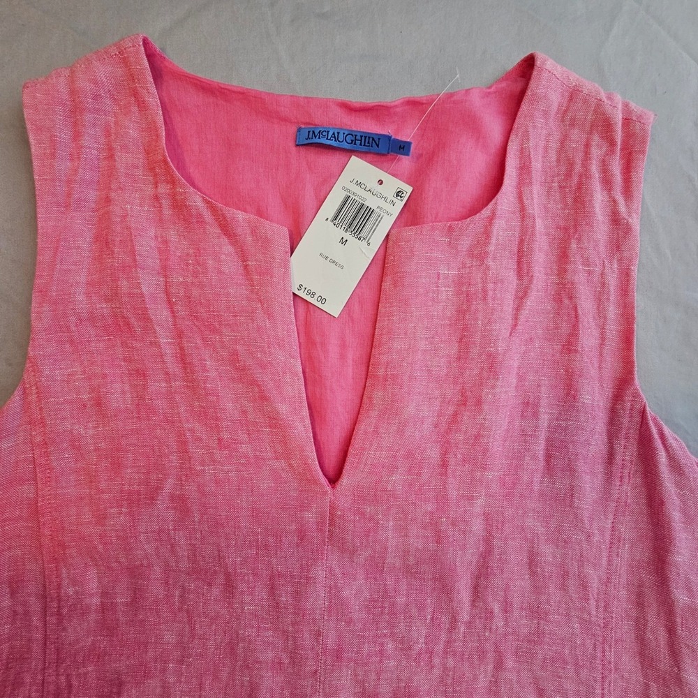 J. McLaughlin Size M Med Linen Peony Pink Rue Dress V-Neck Lined NWT $218 L539